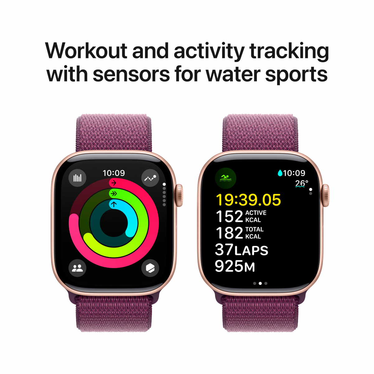 Apple Watch Series 10 GPS + Cellular 42mm Rose Gold Aluminium Case with Plum Sport Loop,Model A3001